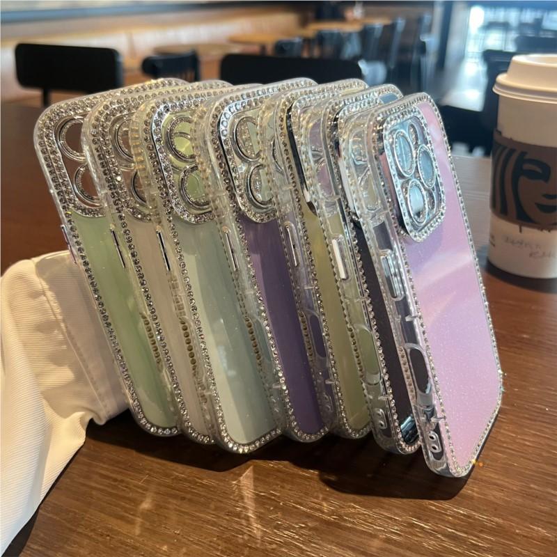 Luxury Bling Glitter Cute Clear Soft Phone Case For iPhone 16 15 14 13 12 Pro Max 11 Diamond Frame Bumper Shining Cover Girly