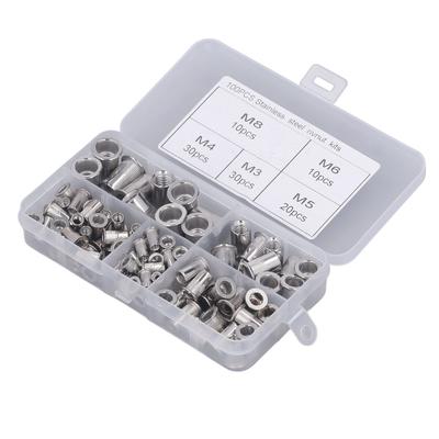 100Pcs Rivet Nut Flat Round Head Knurled M3 M4 M5 M6 M8 Aluminum Alloy Fastener for Vehicle