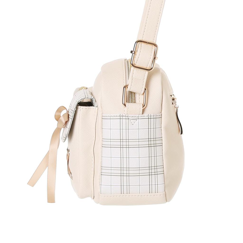 Sanrio Characters Checkered Shoulder Bag with Plush Toy, 16 x 22 x 7.5cm, Synthetic Leather (Pochacco)