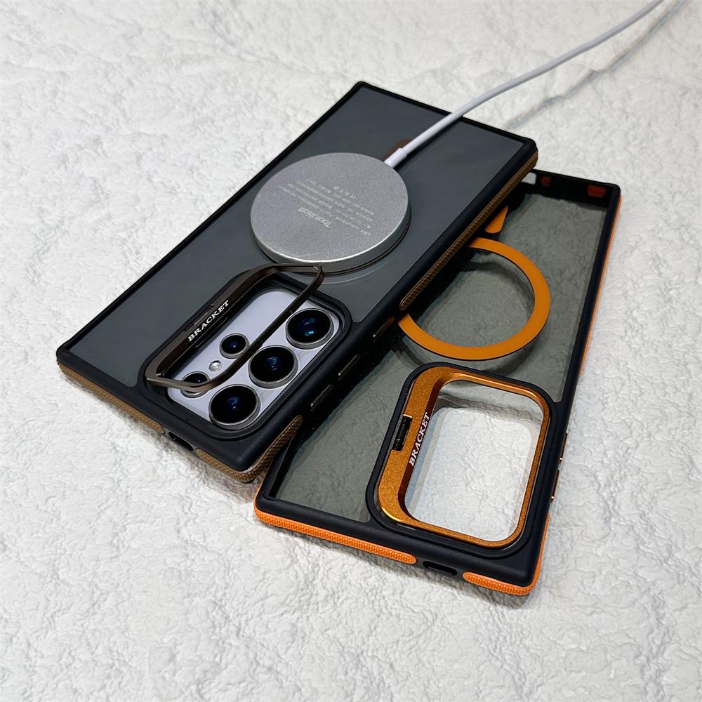 For Samsung Galaxy S25 Ultra S23 Ultra S24 FE For Magsafe Magnetic Wireless Charging Clear Hidden Fold Lens Stand Holder Cover