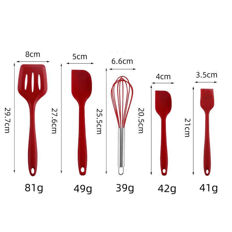5Pcs Silicone Cooking Utensils Set Non-Stick Silicone Cake Spatula Cooking Shovel Whisk Oil Brush Flexible Kitchen Utensils Sets
