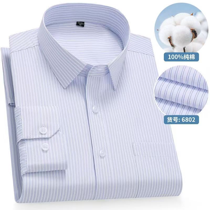 8XL Solid Color Classic Striped Shirts Men Long Sleeve Formal Office Business White Blue 100 Cotton Long Sleeve Shirt for Men