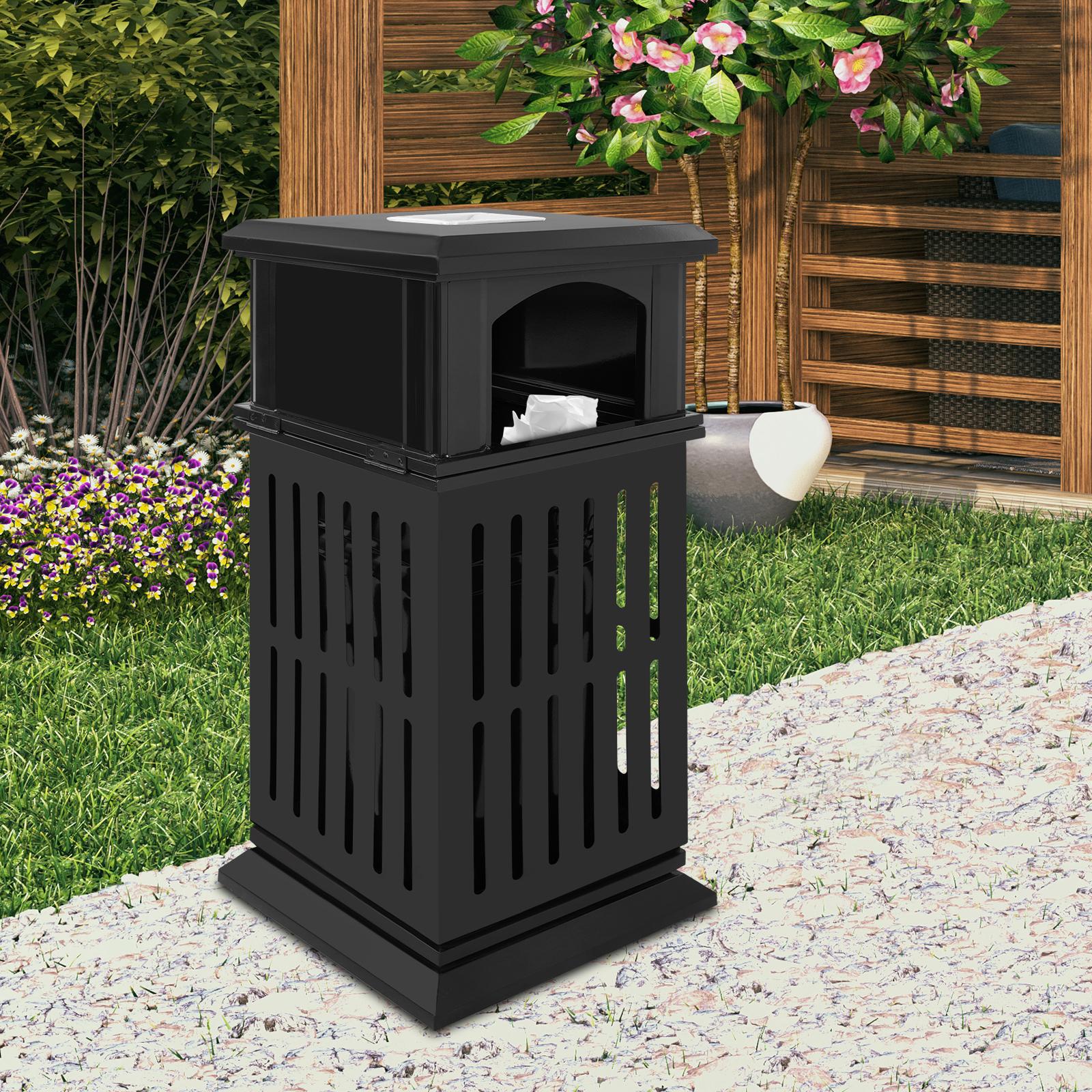

40x40x90cm Outdoor Trash Can, Commercial Garbage Bin, Industrial Waste Container w/ Lock & Belt - All-Weather Black Utility Bin чёрный