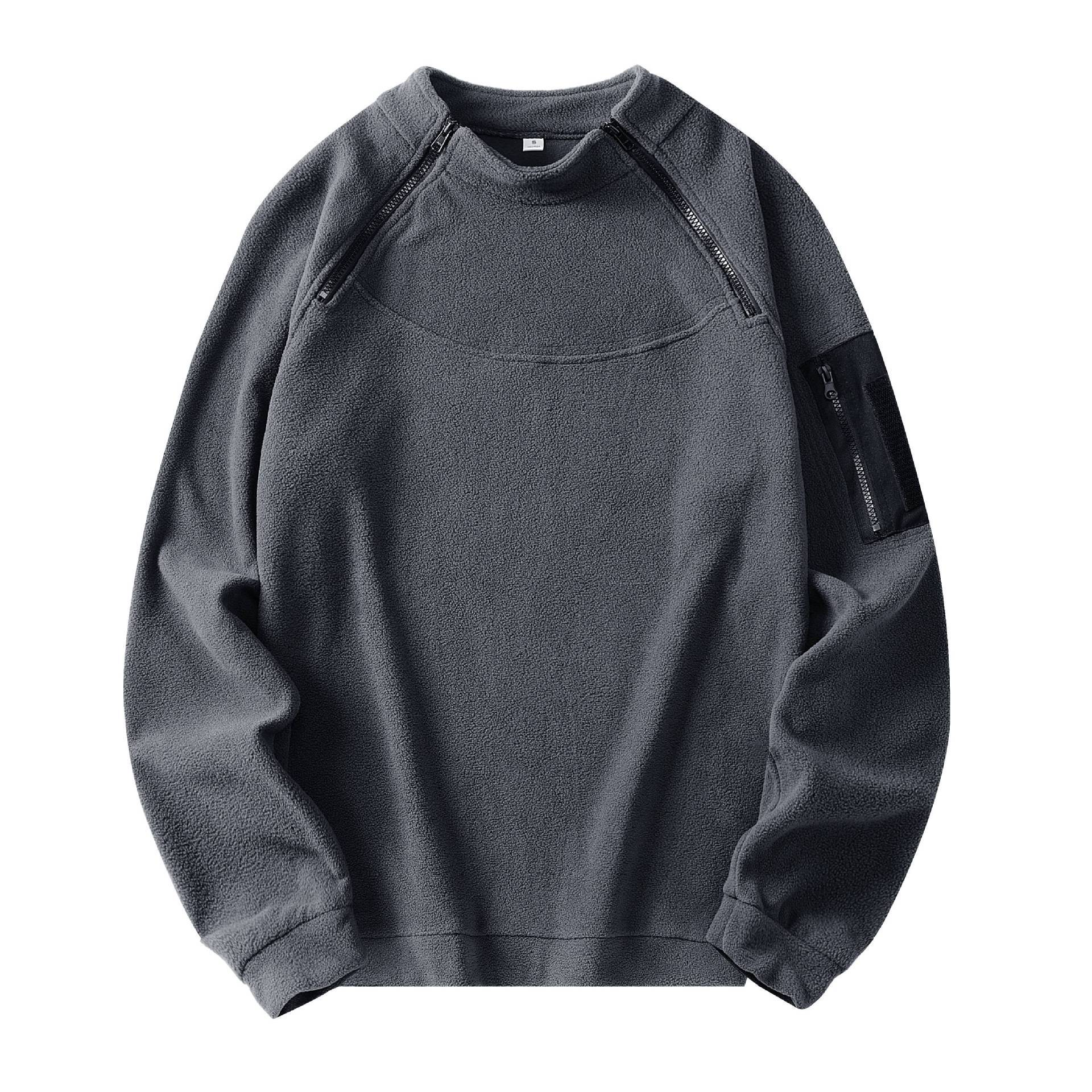 

Тактичний чоловічий світшот зі стоячим коміром. Теплі, вільні однотонні однотонні теплі дихаючі світшоти на відкритому повітрі, осінь і зима XXXL темно-сірий колір