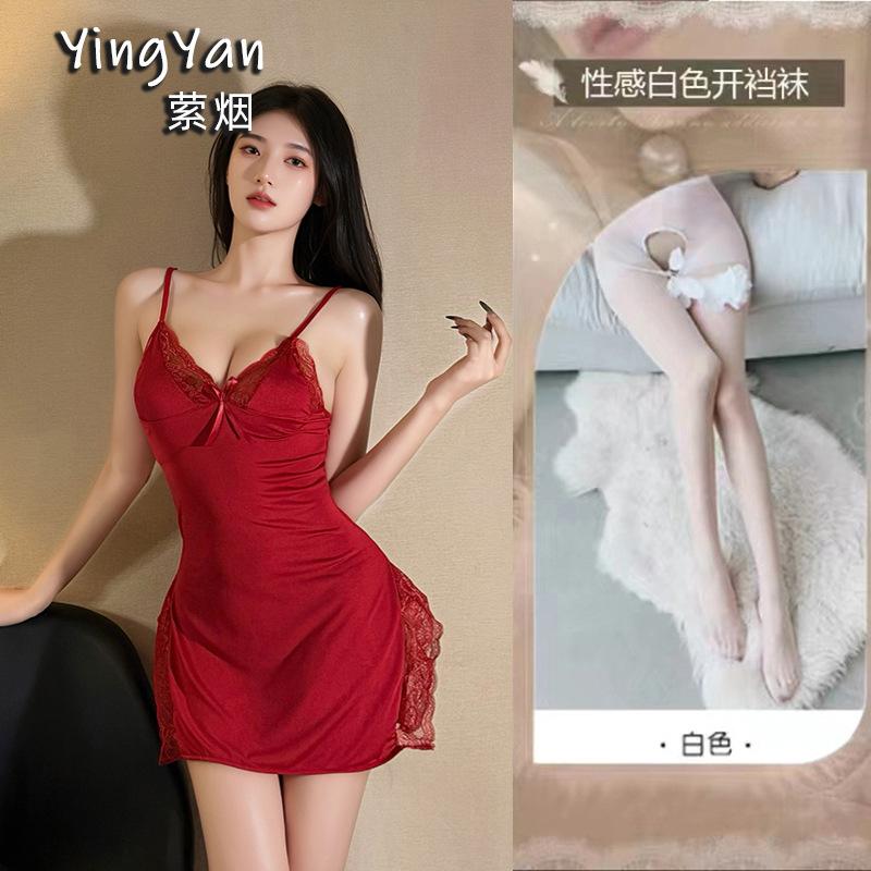 European and American erotic underwear high-end large size sexy female mood split lace suspender nightdress qqny pure desire wind