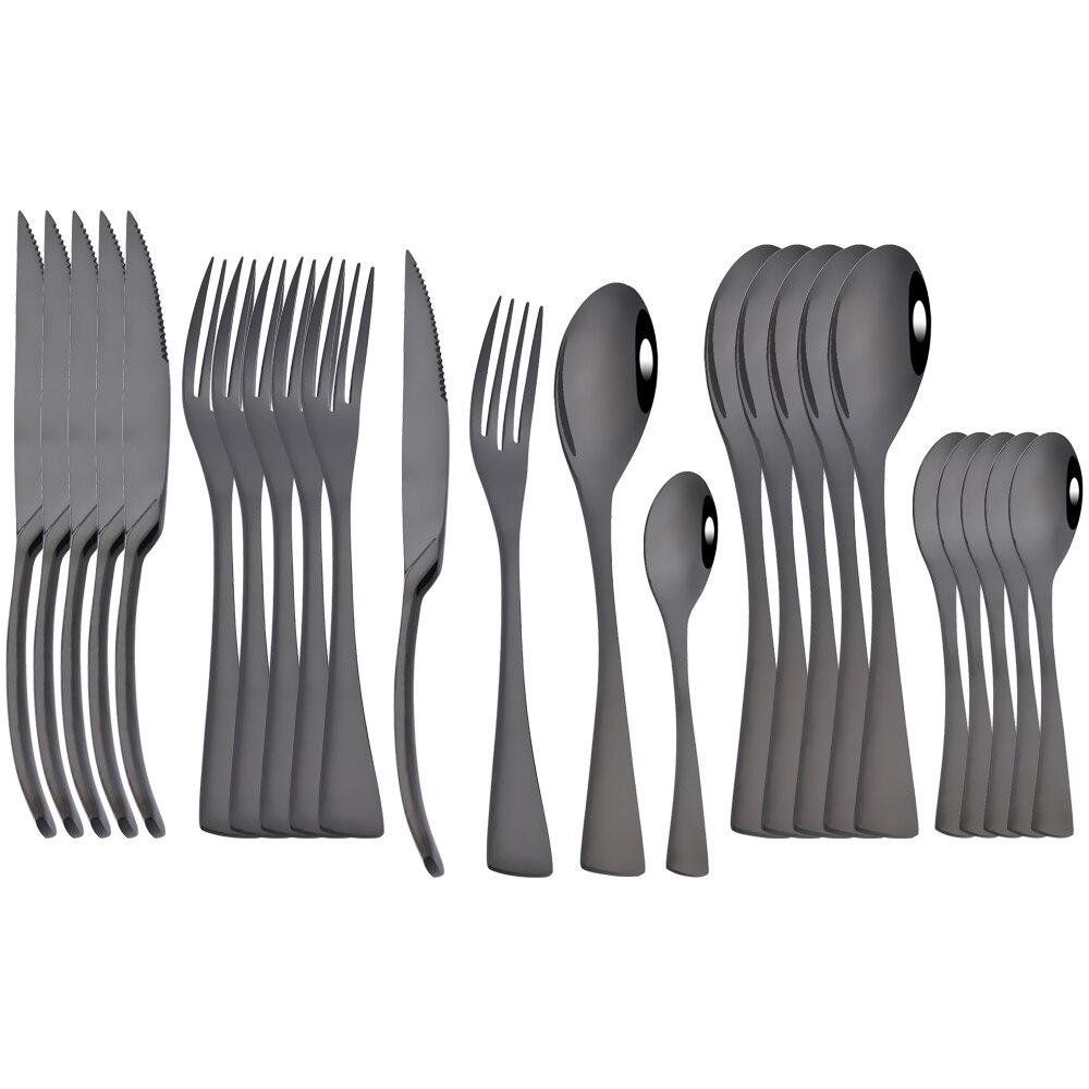 24Pcs Gold Dinnerware Set Shiny Stainless Steel Cutlery Set Steak Knife Fork Coffee Spoon Tableware Set Western Kitchen Flatware