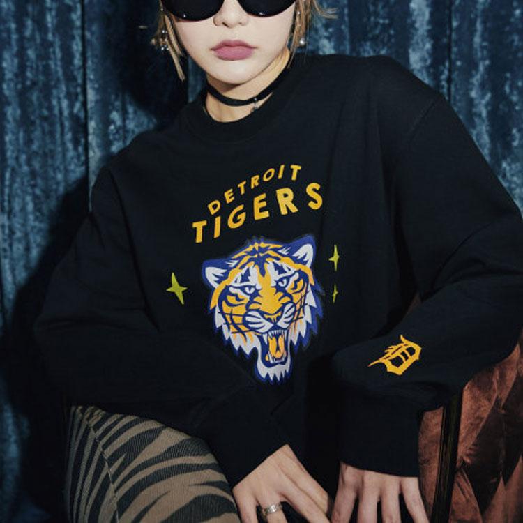 MLB Detroit Tigers Sweatshirts Unisex Black Crew Neck Moderate Regular 3AMTD0121-46BKS