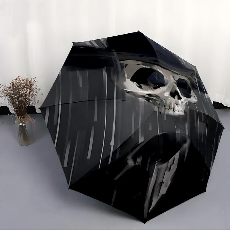 1pc Skull Hat Automatic Open/Close Umbrella with One-Touch Button, Compact Folding Canopy, Sturdy 8-Rib Windproof Design S22