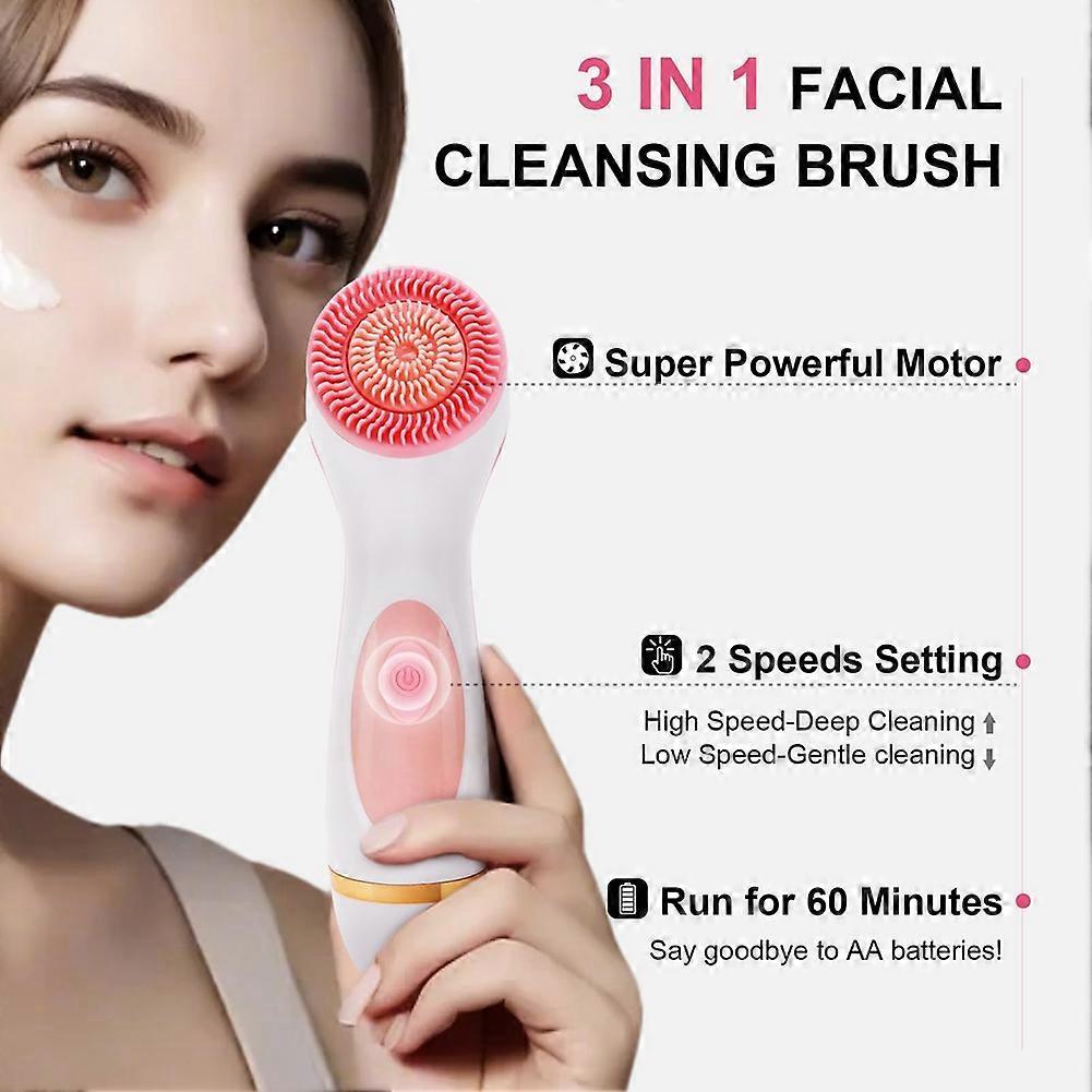 Cleansing Device, Waterproof Dual-Rotation Face Scrubber Exfoliator with 3 Brush Heads, for Cleans