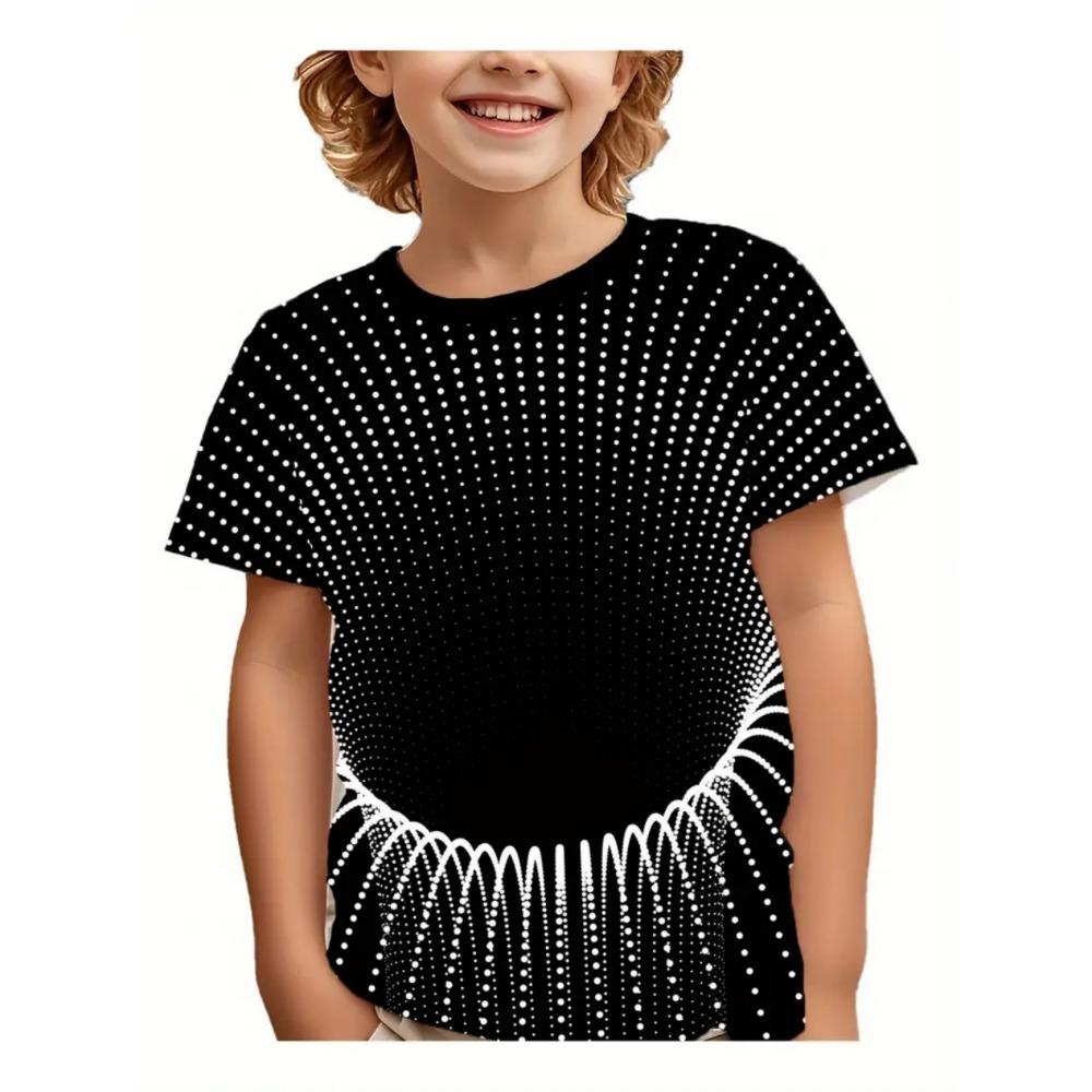 Children's Clothing T-shirt, Boys' Moon Pattern 3D Printing, Streetwear, Short Sleeved Top, Children's Quick Drying T-shirt