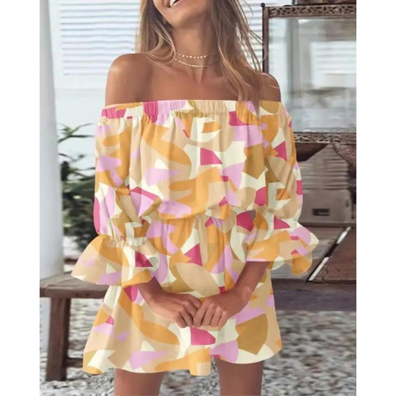 Sexy Fashion Shoulder Print Dress Women's Clothing