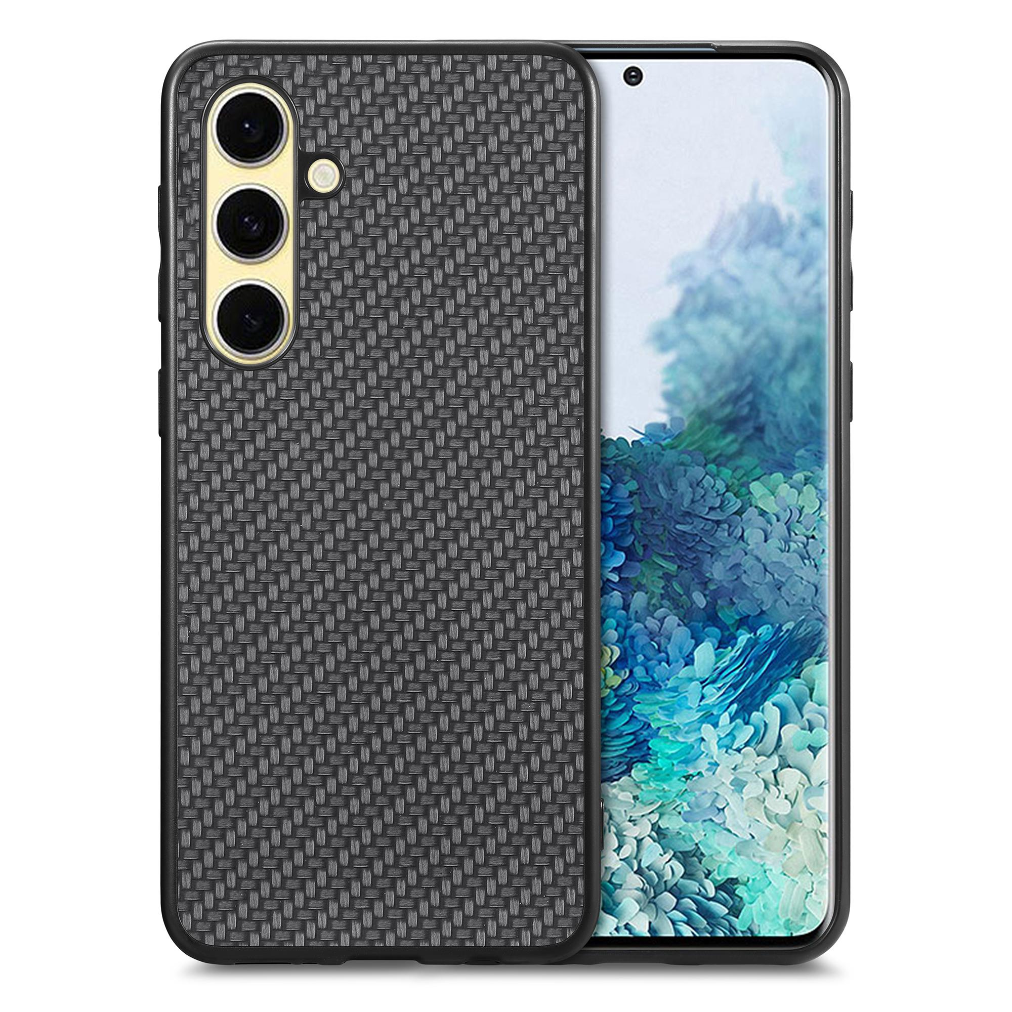 

For Samsung Galaxy A26 5G Case Carbon Fiber Texture PU+PC+TPU Phone Back Cover Brown