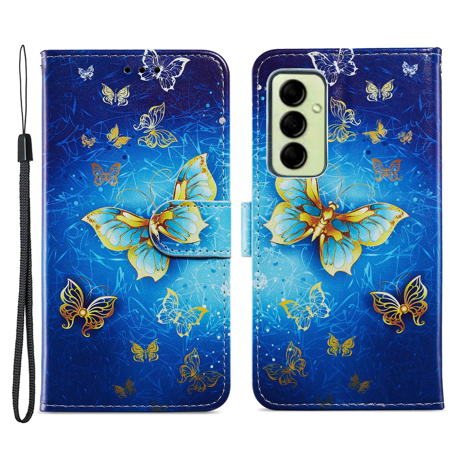

For Samsung Galaxy A14 5G/4G PU Leather Phone Case Wallet Stand Pattern Printing Cover Golden Butterfly