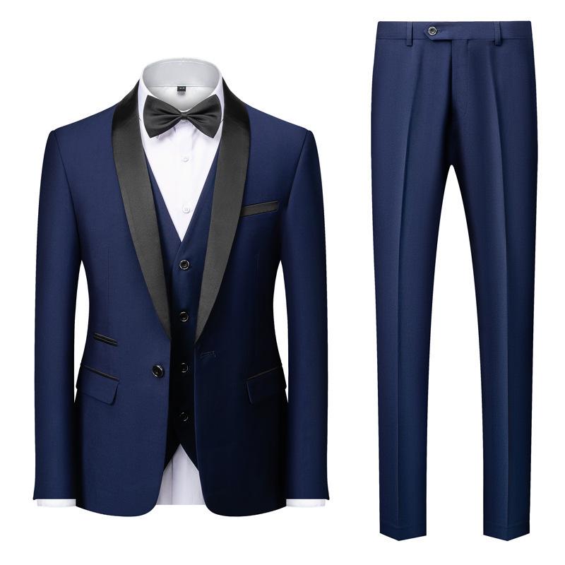 Men's Plus Size Business Casual Suit Three-Piece Set for Weddings and Events