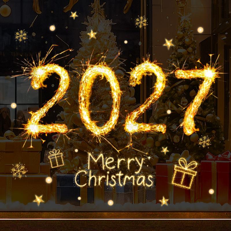 Christmas Ice Snowflake Window Stickers 2027 New Year Double Sided Same Color Peel & Stick Decals for Winter Home Decor