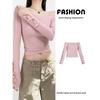 Za2024 Spring New Women's Clothing off-Shoulder Cut Out Design Silm off-Shoulder Long Sleeves Cuff Bow Top