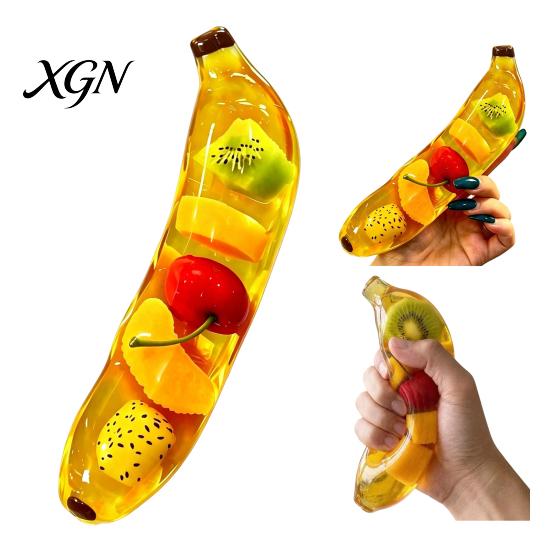 Tension Relief Toys Stress Banana Squeeze Toy, Clear Fake Sensory Improve Desk Gadgets Concentration & Relieve Tension, Soft Stretchy Fruit Fidget Toy