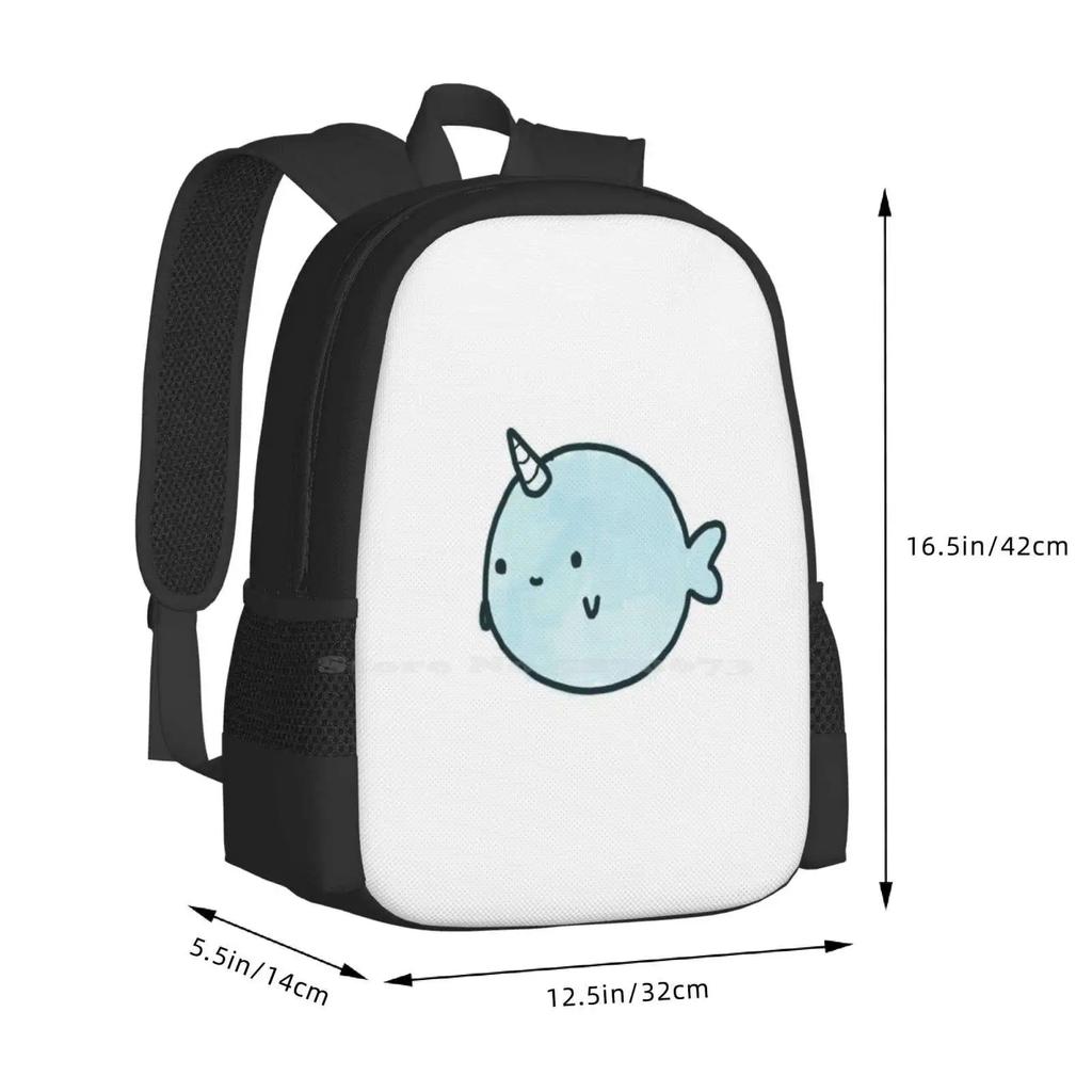 Narwhal Teen College Student Backpack Pattern Design Bags Whale Narwhal Ocean Animal Swimming Swimmer