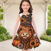 Little Girls Round Neck Sleeveless Printed A Line Flared Hem Dress Cute Bear Pumpkin Pattern