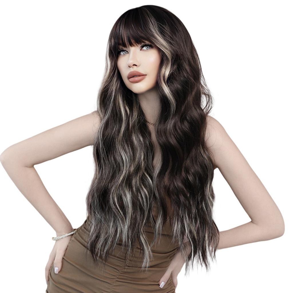 Women's Simulation Wig 70cm Hair Black Wig Long Curly Wig Full Headgear Rose Hair Net Headdress Beauty Decoration Wig