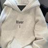 Men's White-Grey Thick Cotton Hooded Sweatshirt - Loose Fit, Versatile for Spring, Autumn, Winter - Couple's Jacket Top