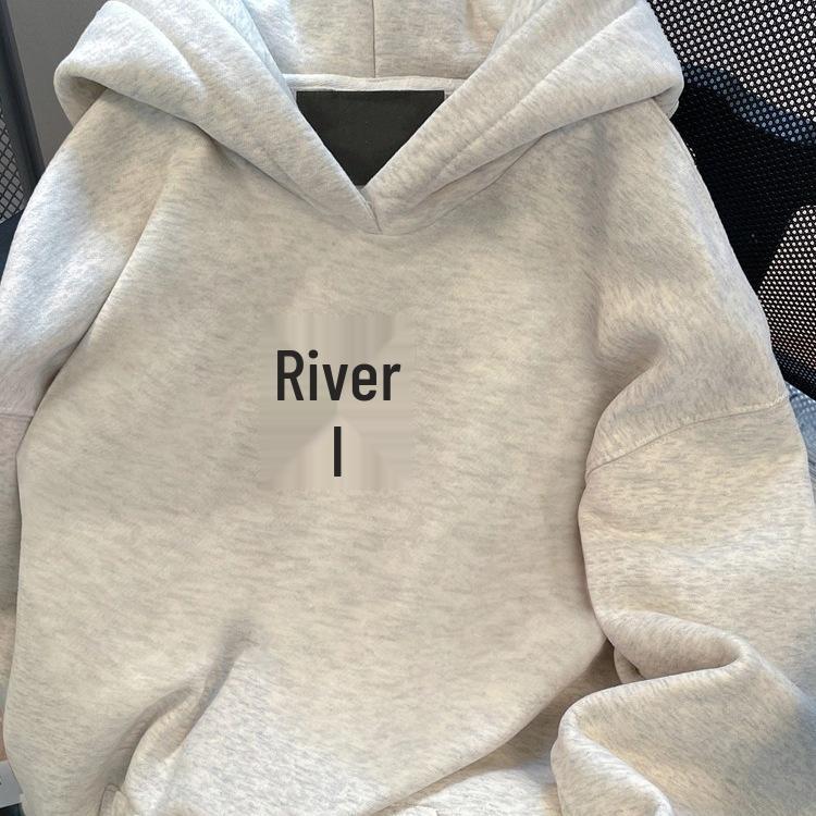 Men's White-Grey Thick Cotton Hooded Sweatshirt - Loose Fit, Versatile for Spring, Autumn, Winter - Couple's Jacket Top