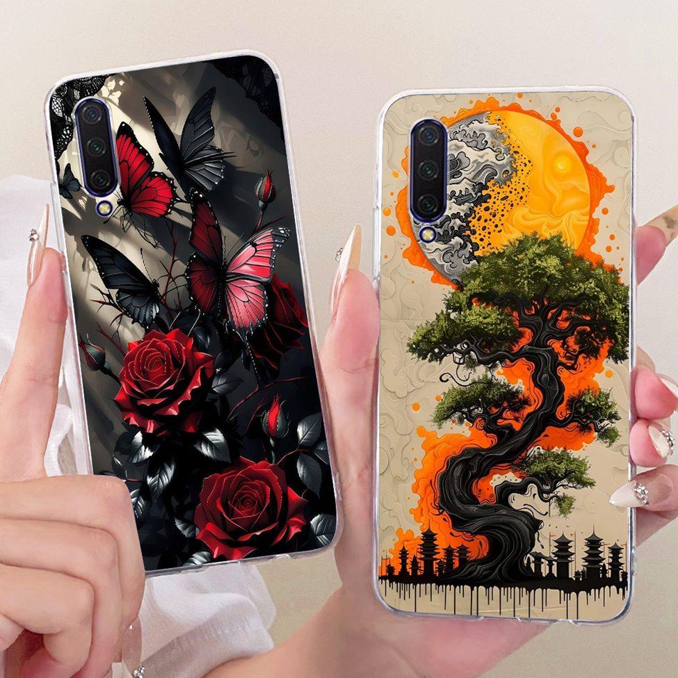 Transparent Casing For Xiaomi Mi9 Lite Case Cute Cat Fashion Butterfly Funny Cool Painted Cover M1904F3BG