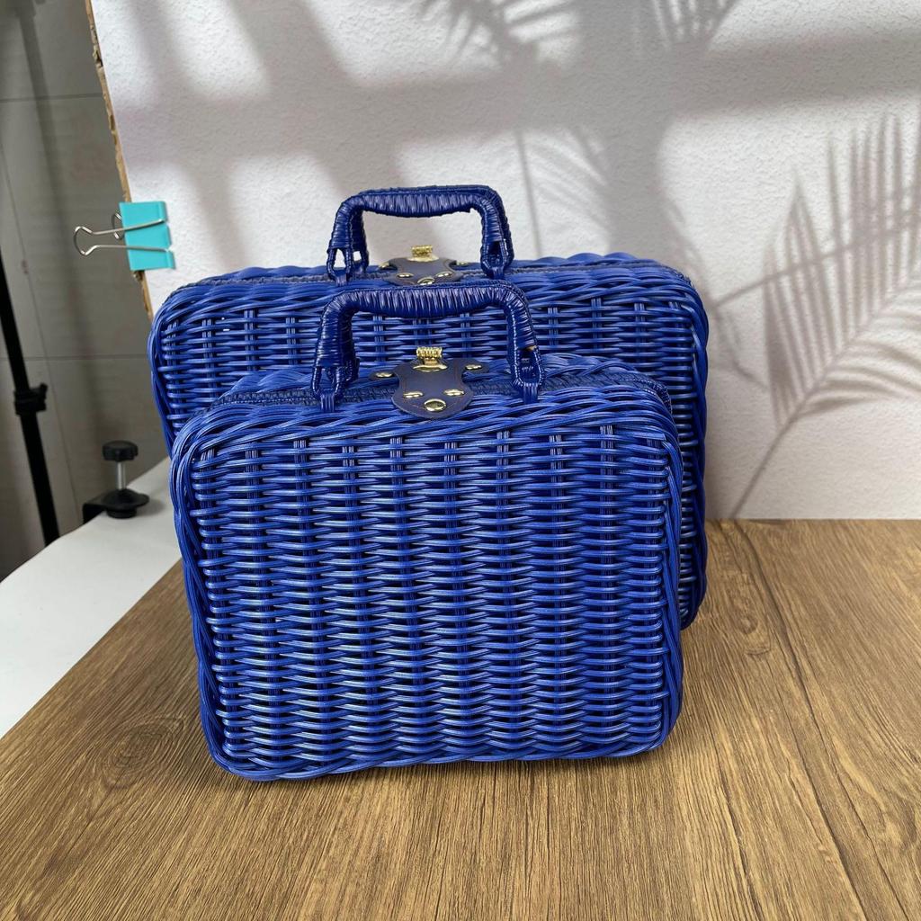 Vintage-Style Imitation Rattan Picnic Basket and Storage Box - Ideal for Photos, Bridesmaid or Groomsman Gifts