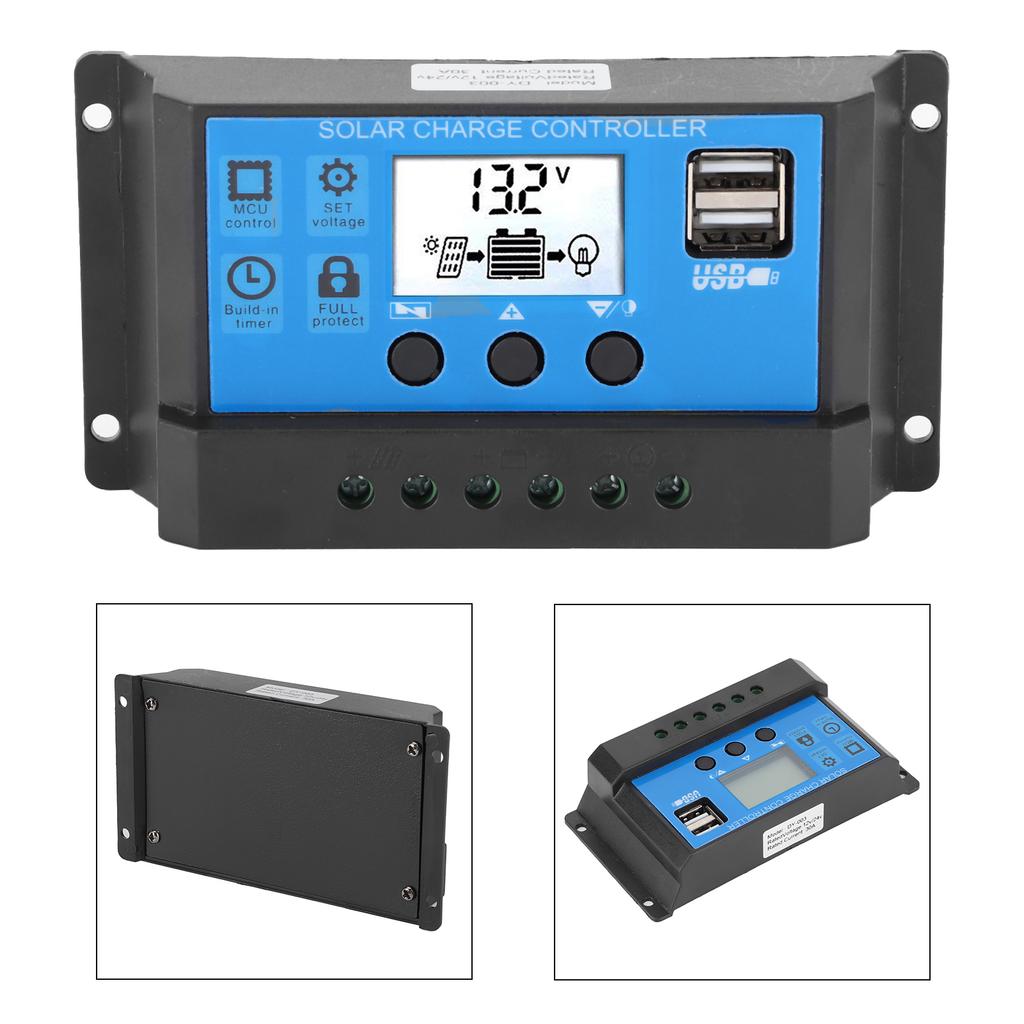 30A LCD Solar Charge Controller 12V 24V Automatic Identification Fully 4‑Stage PWM Controlling