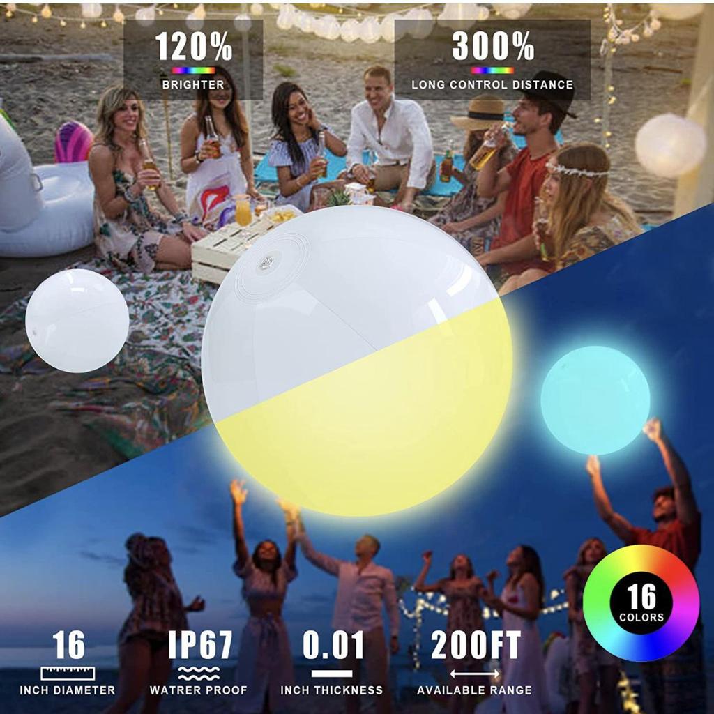 Remote-Controlled 16-Color LED Inflatable 40cm Luminous Beach Ball