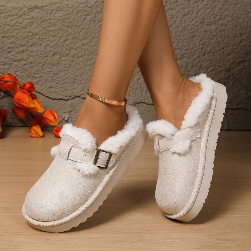 Fashion Snow Boots Winter Wear Outside Thick Sole Cotton Shoes Plush Thicken Keep Warm Slippers Platform Casual Shoes Outdoor Slippers