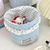 Korean Quilted Fabric Basket for Girls - Round Storage Organizer for Toys and Snacks.