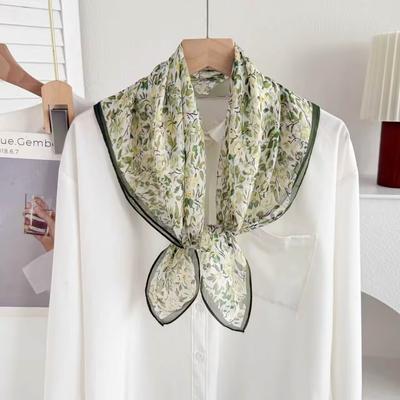 Spring and Summer New Silk Chiffon Square Scarf French Light Mulberry Silk Scarf Women's Versatile Decorative Scarf Sun Protection Scarf