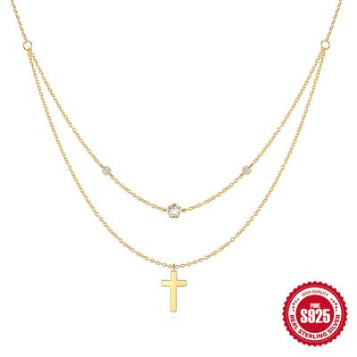 Delicate Plum Blossom Glossy Cross With Aura, High-End Design Sense, Double-Layer Women'S Collarbone Necklace, Women'S