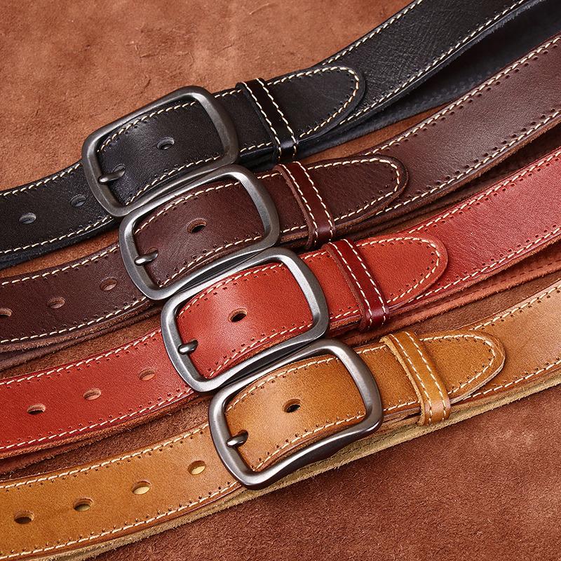 Belt Men's Handmade Washed-out Vintage Distressed Youth Leather Pin Buckle First Layer Pure Cattlehide Leisure Jeans Belt