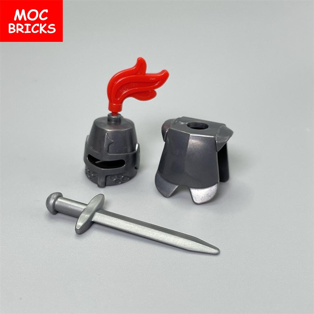 5sets/lot MOC Bricks Medieval Knights Hero Armor Paint Helmet sword warrior soldier Educational Building Blocks Toys