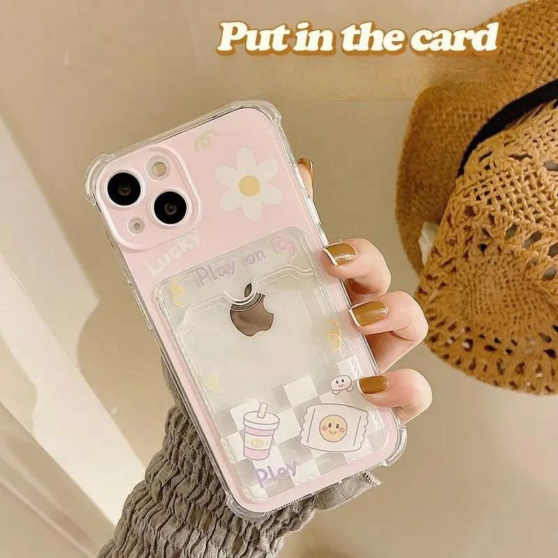 Smile Daisy Flower Case For Iphone 16 Pro Max 11 12 13 14 15 Pro Max 16 Plus X XS XR XS Wallet Card Holder Slot Bag Clear Cover