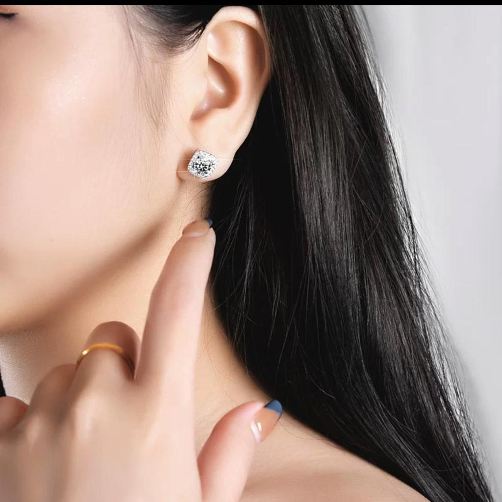 S925 Sterling Silver Square Sugar Stud Earrings with Diamond for Women - Elegant & Versatile European-American Rock Hip-Hop Style