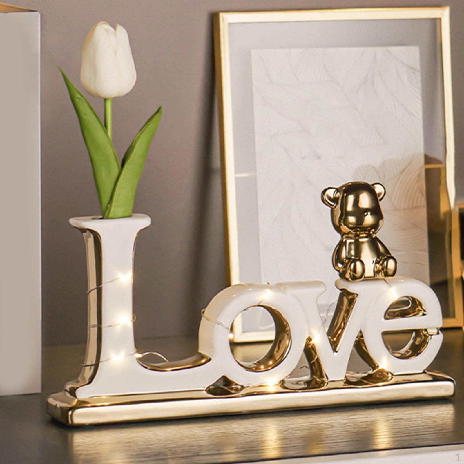 

Ceramic Block Letters Sign with Lights for Home Shelf Display White Gold LOVE