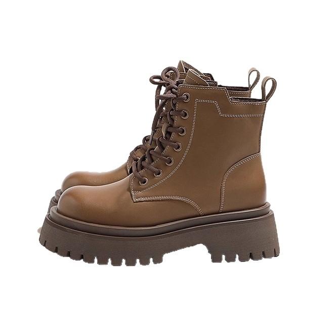Platform Martin boots women's 2025 autumn new leather retro British style single boots small Maillard short boots