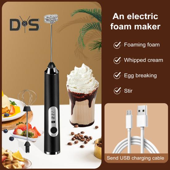 Frullatore elettrico, frusta, sbattitore, 3 velocità, ricaricabile tramite USB, frullatore portatile per alimenti, caffè, latte, bevande, uova, senza fili, design portatile, cucina