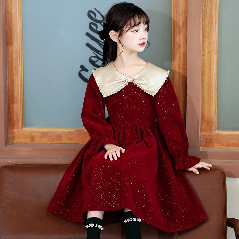 Stylish 2023 Autumn & Winter Girls' Long Sleeve Princess Dress with Velvet
