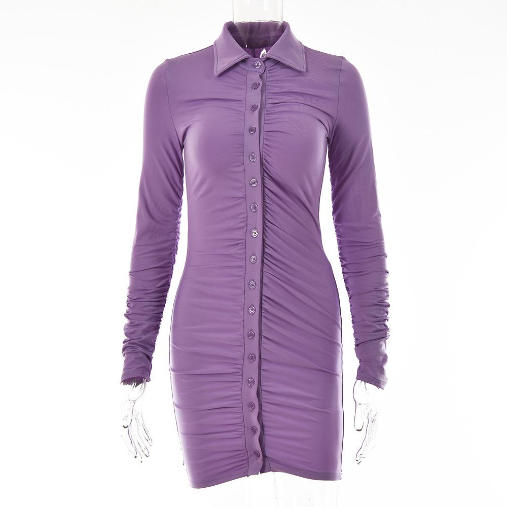 Sexy Spice Lapel Tights 2 Summer New Single-breasted Cardigan Pleated Dress S фиолетовый