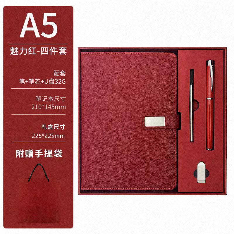 Promo Business Luxury A5 Diary Bottle Set Customizable PU Leather A5 Notebook Gift Set With Pen Thermal Mug and USB