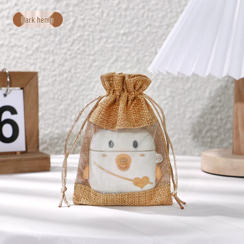 Drawstring Linen Jewelry Gift Bag - Composite Linen Storage Bag Available