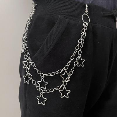 Punk Pants Chain Metal Jeans Chain Geometric Hip-Hop Multi-layered Stars Waist Belt Chain for Women and Men