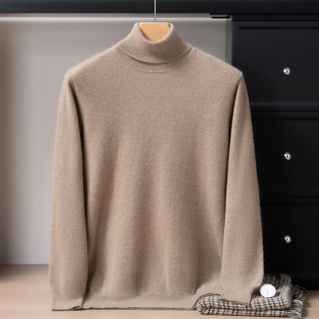New Pure Cashmere Shirt Men's Turtleneck Solid Color Loose Knitted Air-feeling High-flip Sweater