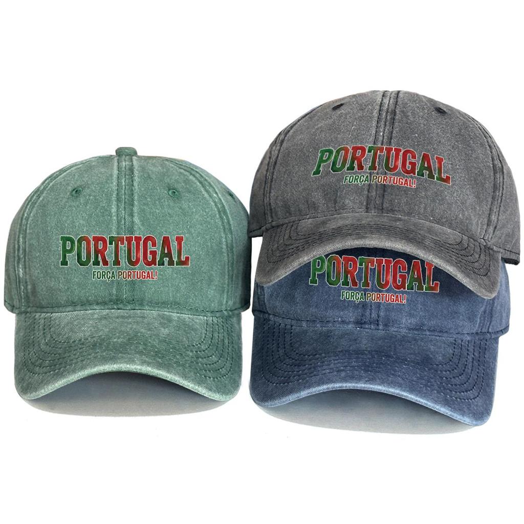 "PORTUGAL" "FORCA PORTUGAL" Flag Printed Baseball Hat , Adjustable Baseball Cap Curved Brim Retro Headwear Distressed Woman's Cap