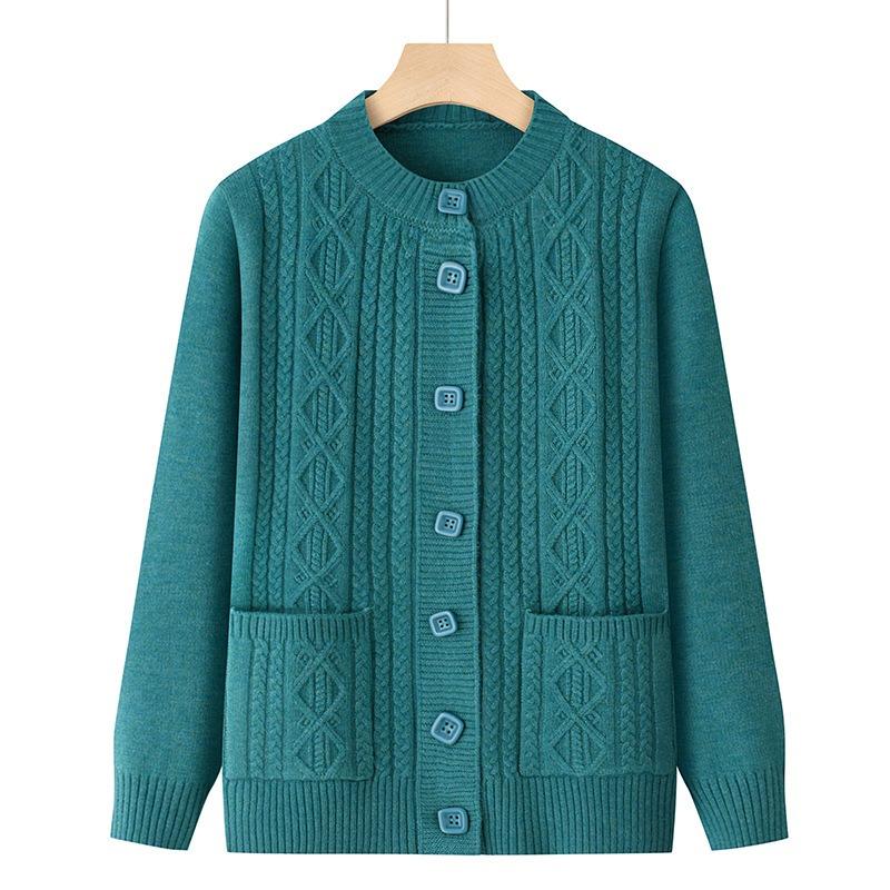 Fashionable Autumn Loose Knitted Cardigan Outer Sleeve Jacket for Middle-aged and Elderly Red Sweater for the Elderly