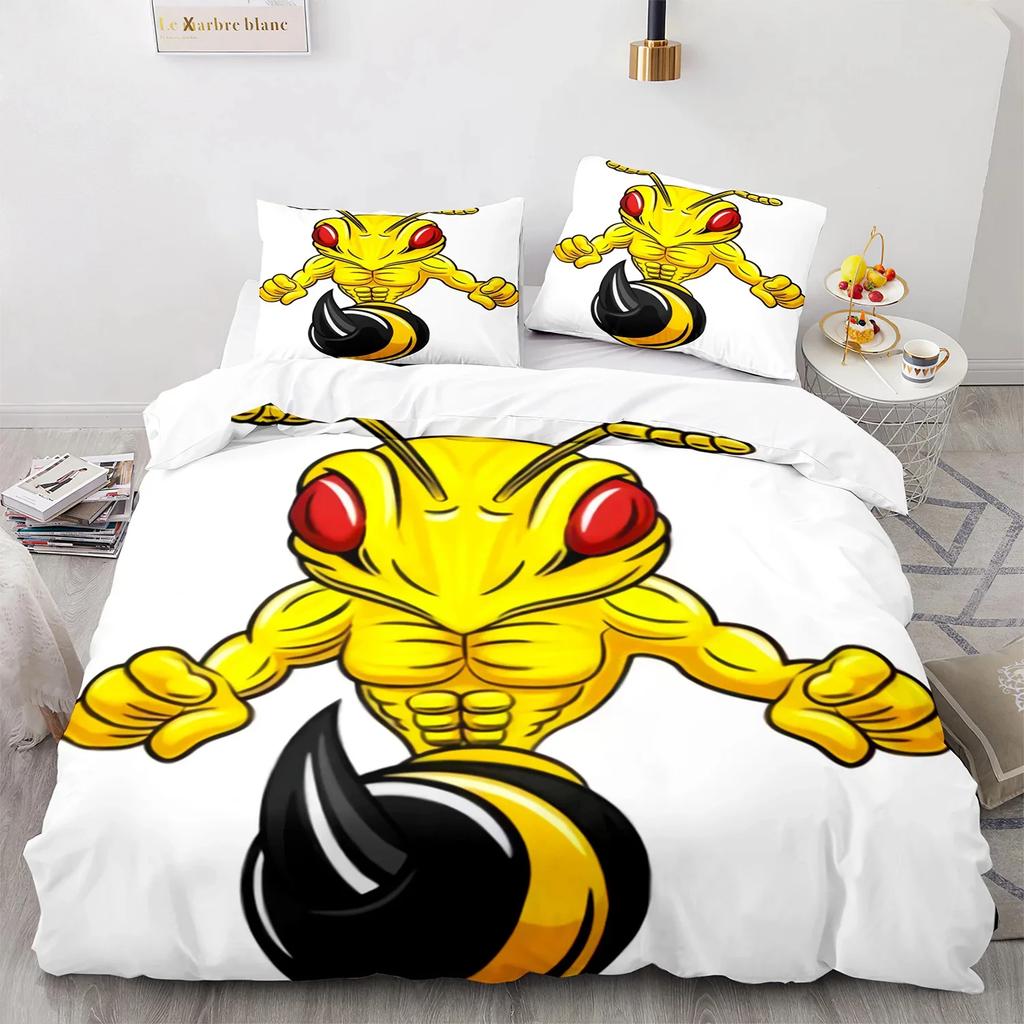 3D bee print duvet cover set for Boys teens polyester bedding set king queen size yellow white black Duvet Cover Bed